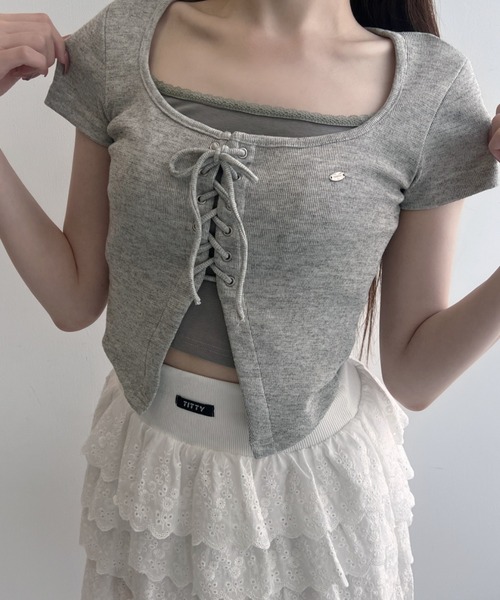 TITTY&CO.（ティティーアンドコー）の「コルセットタッチT（Tシャツ/カットソー・レディース・ブラック/アイボリー/グレー・FREE）」の3枚目の写真