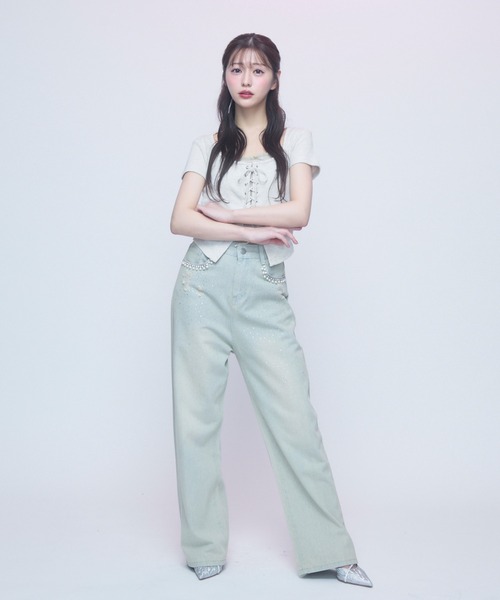 TITTY&CO.（ティティーアンドコー）の「コルセットタッチT（Tシャツ/カットソー・レディース・ブラック/アイボリー/グレー・FREE）」の6枚目の写真