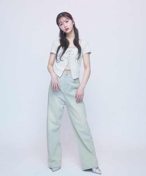 TITTY&CO.（ティティーアンドコー）の「コルセットタッチT（Tシャツ/カットソー・レディース・ブラック/アイボリー/グレー・FREE）」の8枚目の写真