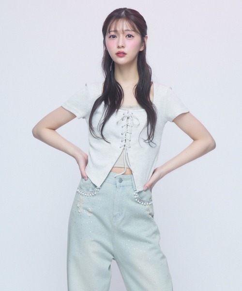 TITTY&CO.（ティティーアンドコー）の「コルセットタッチT（Tシャツ/カットソー・レディース・ブラック/アイボリー/グレー・FREE）」の16枚目の写真