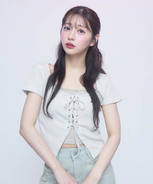 TITTY&CO.（ティティーアンドコー）の「コルセットタッチT（Tシャツ/カットソー・レディース・ブラック/アイボリー/グレー・FREE）」の15枚目の写真