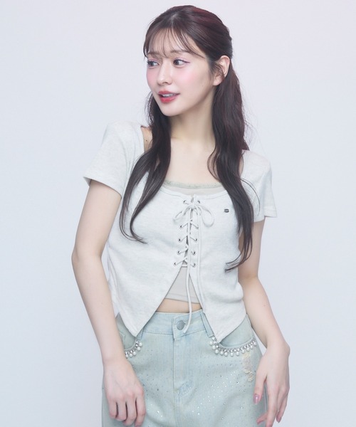 TITTY&CO.（ティティーアンドコー）の「コルセットタッチT（Tシャツ/カットソー・レディース・ブラック/アイボリー/グレー・FREE）」の13枚目の写真