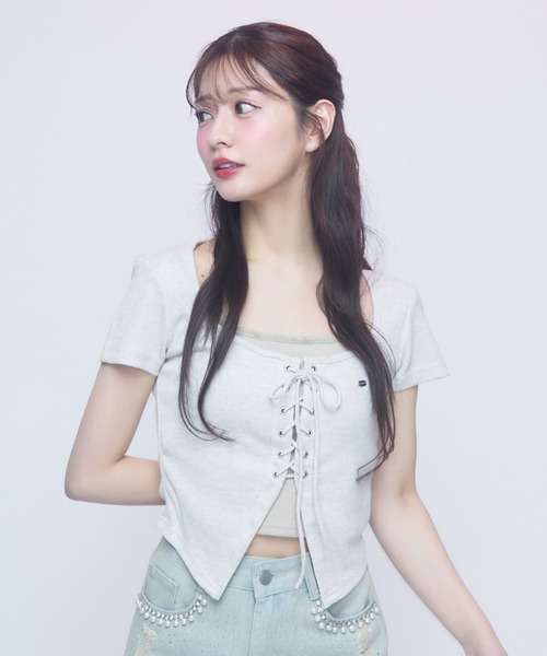 TITTY&CO.（ティティーアンドコー）の「コルセットタッチT（Tシャツ/カットソー・レディース・ブラック/アイボリー/グレー・FREE）」の14枚目の写真