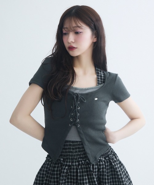 TITTY&CO.（ティティーアンドコー）の「コルセットタッチT（Tシャツ/カットソー・レディース・ブラック/アイボリー/グレー・FREE）」の10枚目の写真