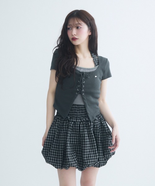 *paris*2 in 1 コルセット＆フリルTシャツ コルセットタッチT（Tシャツ/カットソー）｜TITTY&CO.（ティ