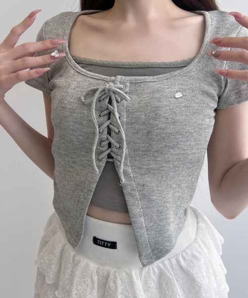 ♥うさこです✦ダルメシアン・ドッツ✦リバティ✦ダブルファスナーポーチ セール】コルセットタッチT（Tシャツ/カットソー）｜TITTY&CO