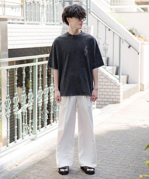 Rocky Monroe(ロッキーモンロー)の「オーバーサイズ ケミカルウォッシュワンポイントフラワープリント半袖Tシャツ(Tシャツ/カットソー・メンズ・ブラック/ネイビー・M/L/XL)」の21枚目の写真