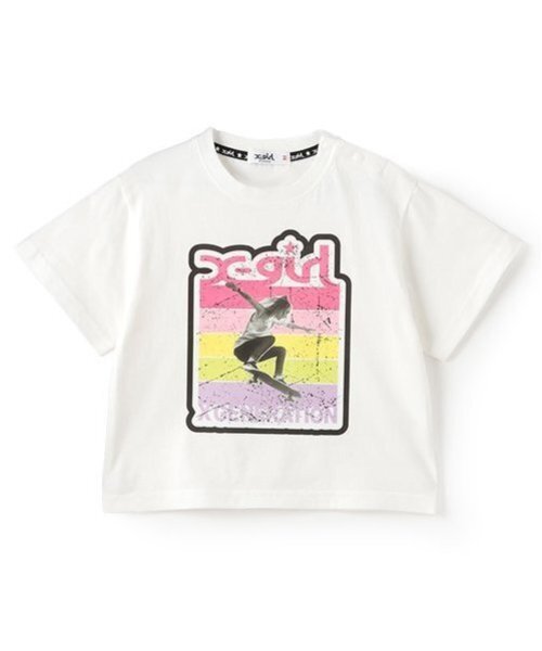 X-girl Stages(エックスガールステージス)の「スケボーガール転写プリント半袖Tシャツ(Tシャツ/カットソー・キッズ・オフホワイト/ブラック・130cm/110cm/120cm/140cm/100cm/90cm)」の3枚目の写真