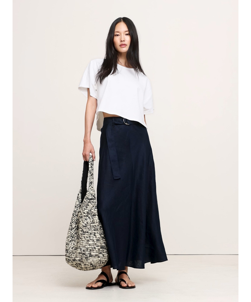 美品 バナナリパブリック リネンマキシラップスカート 2 ブラック 麻 黒 バナナリパブリック リネンマキシラップスカート 2 ブラック 麻