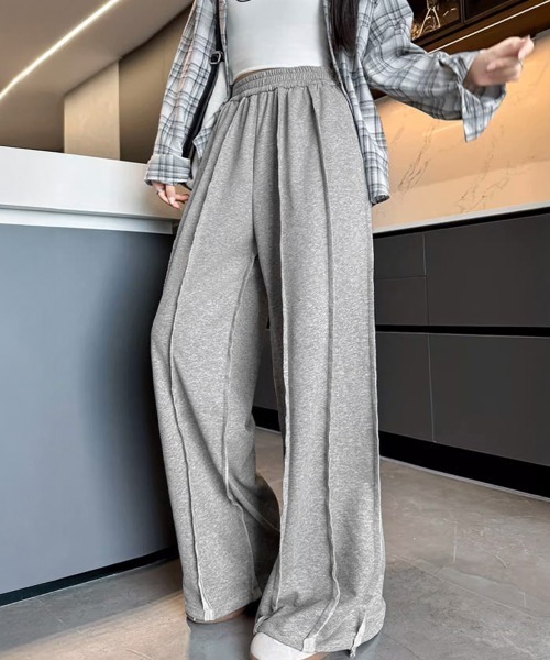Miniministore(ミニミニストア)の「ワイドスウェットパンツ フロントライン(スウェットパンツ・レディース・ダークグレー/ブラック/ライトグレー・FREE)」の1枚目の写真