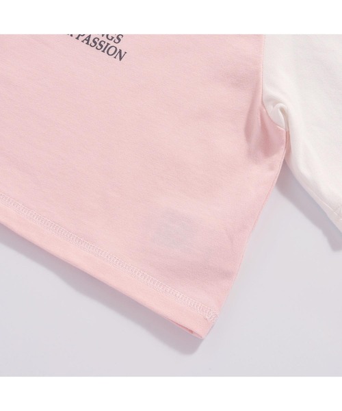 セール】【コットン100％】配色肩あきレイヤード風短丈Tシャツ
