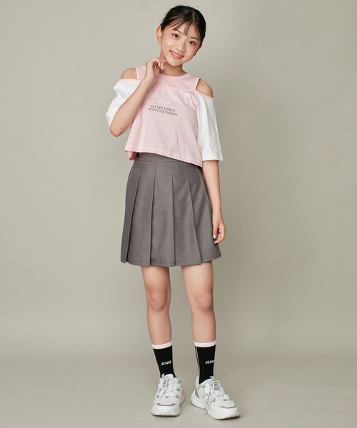 sister JENNI♥️一度着用美品8点！おまとめ14点 セール】【コットン100％】配色肩あきレイヤード風短丈Tシャツ