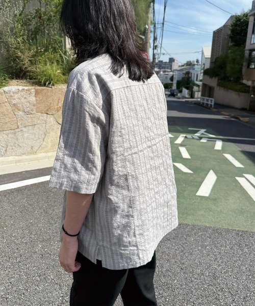 RATTLE TRAP(ラトルトラップ)の「オーバーサイズドビーストライプレギュラーカラー半袖シャツ(シャツ/ブラウス・メンズ・ブラック/ライトグレー・L/M)」の17枚目の写真