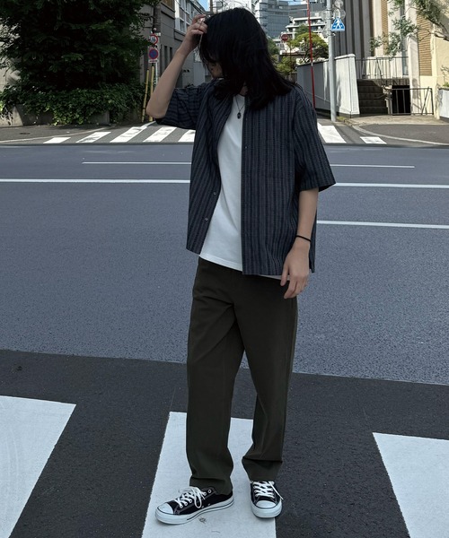 RATTLE TRAP(ラトルトラップ)の「オーバーサイズドビーストライプレギュラーカラー半袖シャツ(シャツ/ブラウス・メンズ・ブラック/ライトグレー・L/M)」の13枚目の写真