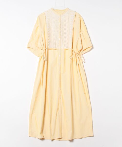 STYLEBLOCK(スタイルブロック)の「ストライプ×レース切替バンドカラーシャツワンピース(ワンピース・レディース・イエロー/グリーン/ブルー・M)」の3枚目の写真