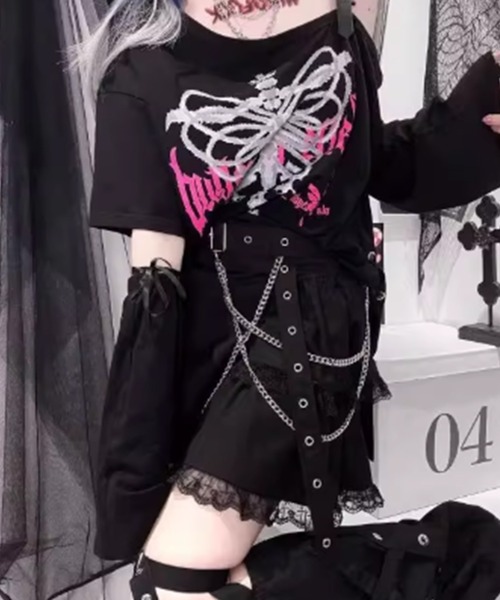 tシャツ A'GEM/9 × .kom 「AOSPACE」オフショルスカル半袖Tシャツ レディース A'GEM/9 × .kom 『AOSPACE』オフショルスカル半袖Tシャツ（T