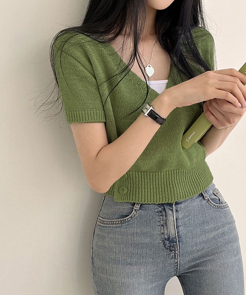 NinaetLina(ニナエリナ)の「カシュクールトップス(ニット/セーター・レディース・ブラック/グリーン/ホワイト・FREE)」の16枚目の写真