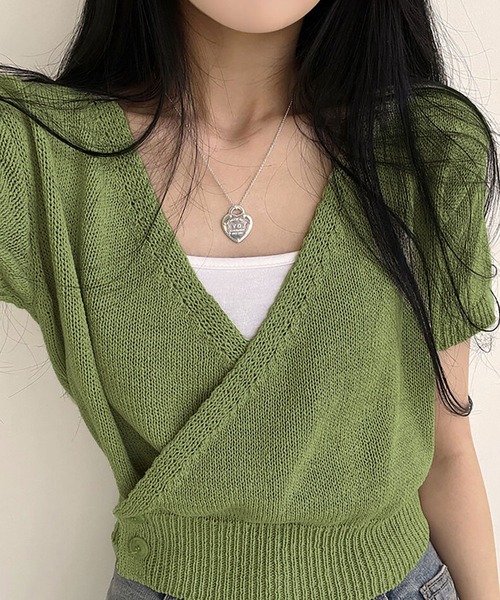 NinaetLina(ニナエリナ)の「カシュクールトップス(ニット/セーター・レディース・ブラック/グリーン/ホワイト・FREE)」の17枚目の写真