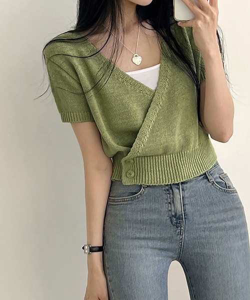 NinaetLina(ニナエリナ)の「カシュクールトップス(ニット/セーター・レディース・ブラック/グリーン/ホワイト・FREE)」の18枚目の写真