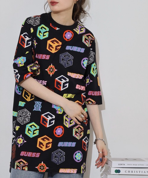 Guess（ゲス）の「GUESS CARINA LONG T-SHIRT TEEシャツ（Tシャツ/カットソー・レディース・ピンク/ブラック・S/XS/M）」の5枚目の写真