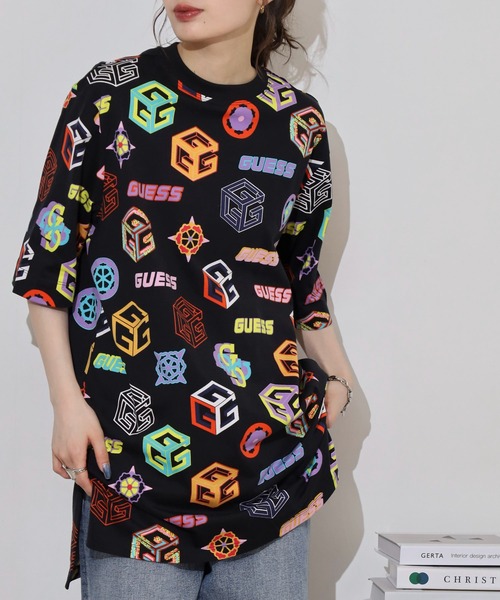 Guess（ゲス）の「GUESS CARINA LONG T-SHIRT TEEシャツ（Tシャツ/カットソー・レディース・ピンク/ブラック・S/XS/M）」の4枚目の写真