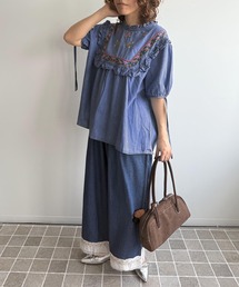 レリアン ネミカ デニム インディゴ ブラウス チュニック シャツ ゆったり セール】 ノースリーブチュニックブラウス【DEVOTION TWINS