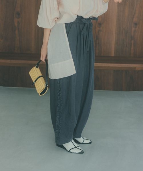 リネンサイドフリルパンツ　ナチュラルバイクリップ　プチフリーサイズ natural by clip》リネンサイドフリルパンツ[プチサイズあり]