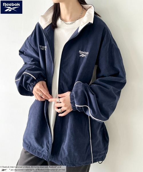 美品　00‘s reebok リーボック　ナイロンプルオーバーJKT Lサイズ Reebok(リーボック)/パイピングJKT/ライン入り ナイロンジャケット