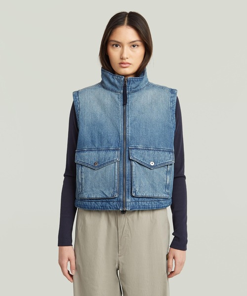 G-STAR(ジースター)の「2-POCKET PADDED ZIP VEST/2ポケット中綿ジップアップベスト(ダウンベスト・レディース・インディゴブルー・SMALL/X-SMALL/MEDIUM)」の1枚目の写真