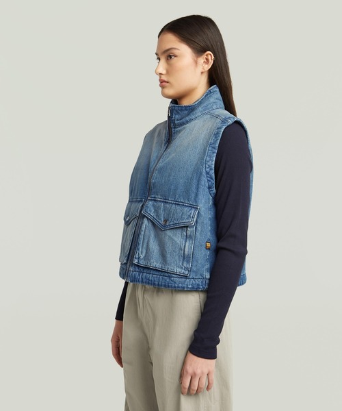 G-STAR(ジースター)の「2-POCKET PADDED ZIP VEST/2ポケット中綿ジップアップベスト(ダウンベスト・レディース・インディゴブルー・SMALL/X-SMALL/MEDIUM)」の4枚目の写真