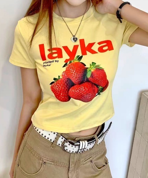 SHEENA(シーナ)の「【新色追加】フルーツプリントコンパクトTシャツ(Tシャツ/カットソー・レディース・ホワイト/チャコールグレー/イエロー系・M)」の3枚目の写真