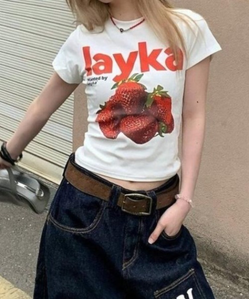 SHEENA(シーナ)の「【新色追加】フルーツプリントコンパクトTシャツ(Tシャツ/カットソー・レディース・ホワイト/チャコールグレー/イエロー系・M)」の8枚目の写真