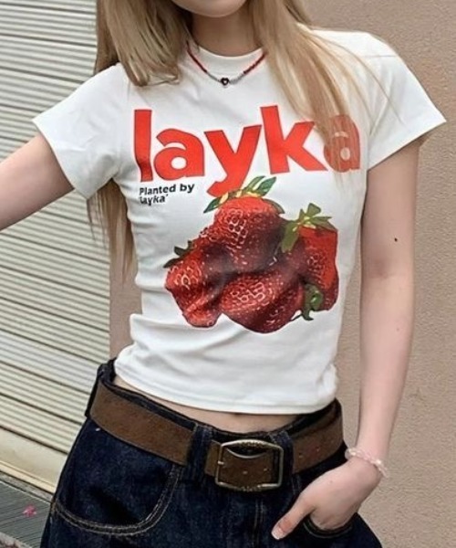 SHEENA(シーナ)の「【新色追加】フルーツプリントコンパクトTシャツ(Tシャツ/カットソー・レディース・ホワイト/チャコールグレー/イエロー系・M)」の9枚目の写真