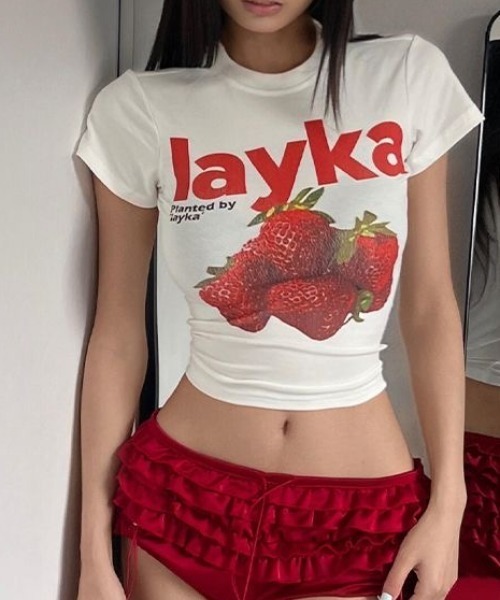 SHEENA(シーナ)の「【新色追加】フルーツプリントコンパクトTシャツ(Tシャツ/カットソー・レディース・ホワイト/チャコールグレー/イエロー系・M)」の12枚目の写真