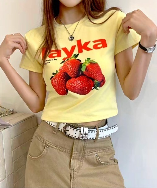SHEENA(シーナ)の「【新色追加】フルーツプリントコンパクトTシャツ(Tシャツ/カットソー・レディース・ホワイト/チャコールグレー/イエロー系・M)」の22枚目の写真