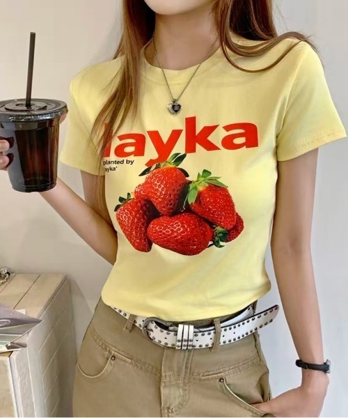 SHEENA(シーナ)の「【新色追加】フルーツプリントコンパクトTシャツ(Tシャツ/カットソー・レディース・ホワイト/チャコールグレー/イエロー系・M)」の21枚目の写真