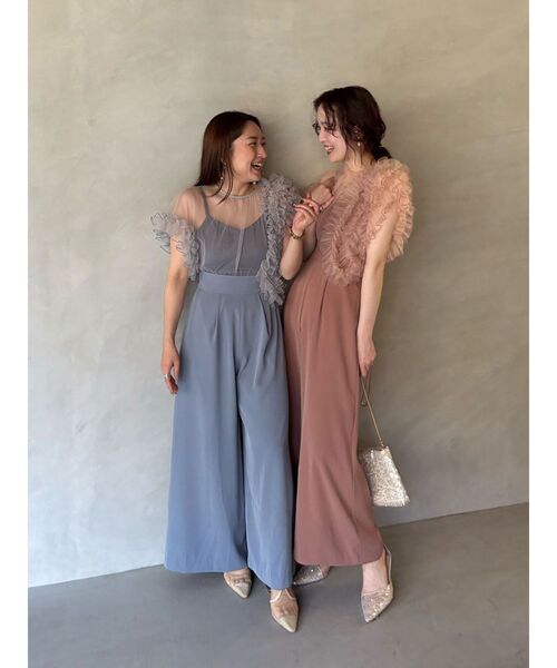 LAGUNAMOON（ラグナムーン）の「LADYバイカラーメロードッキングコンビネゾン 結婚式 お呼ばれ（パンツドレス・レディース・サーモンピンク/ブルー・MEDIUM/SMALL）」の4枚目の写真