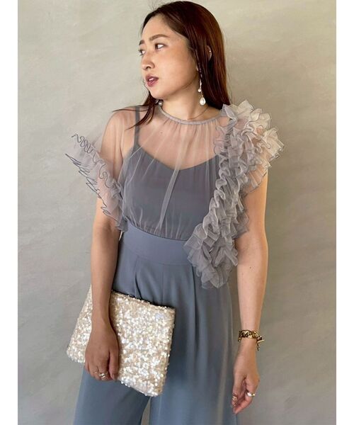 LAGUNAMOON（ラグナムーン）の「LADYバイカラーメロードッキングコンビネゾン 結婚式 お呼ばれ（パンツドレス・レディース・サーモンピンク/ブルー・MEDIUM/SMALL）」の6枚目の写真