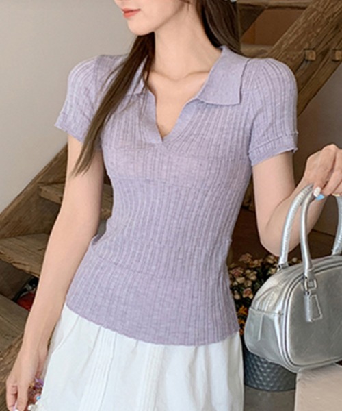 ガーリードール Girly Doll 襟付き半袖サマーニット （パープル） ガーリードール Girly Doll 襟付き半袖サマーニット （パープル