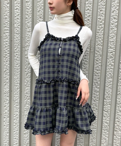 3.3 Field Trip （3.3フィールドトリップ）の「【新色追加】3.3 Field Trip／2wayフリルチェックキャミワンピース（ワンピース・レディース・ブラウン/ネイビー/ブラック/ドット・FREE）」の3枚目の写真