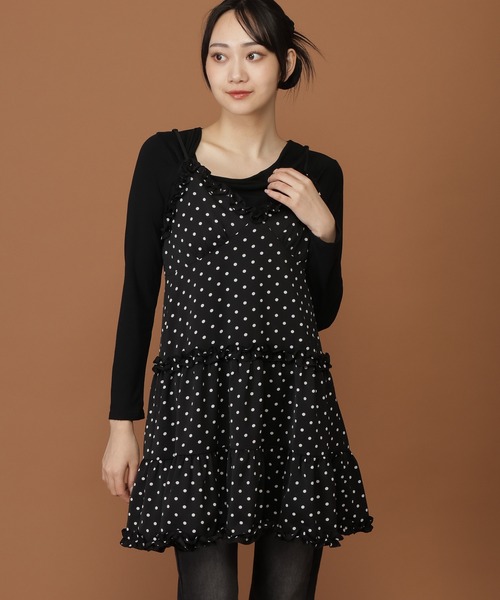 3.3 Field Trip （3.3フィールドトリップ）の「【新色追加】3.3 Field Trip／2wayフリルチェックキャミワンピース（ワンピース・レディース・ブラウン/ネイビー/ブラック/ドット・FREE）」の4枚目の写真