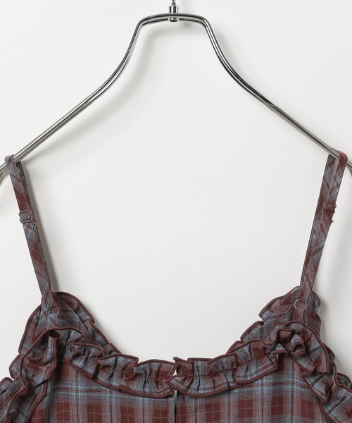 3.3 Field Trip （3.3フィールドトリップ）の「【新色追加】3.3 Field Trip／2wayフリルチェックキャミワンピース（ワンピース・レディース・ブラウン/ネイビー/ブラック/ドット・FREE）」の6枚目の写真