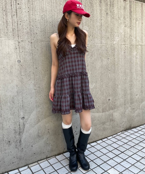 3.3 Field Trip （3.3フィールドトリップ）の「3.3 Field Trip／2wayフリルチェックキャミワンピース（ワンピース・レディース・ブラウン/ネイビー/ブラック/ドット/ネイビー系・FREE）」の19枚目の写真