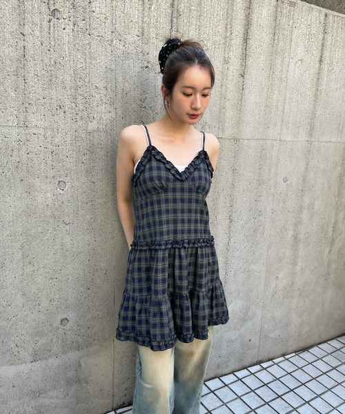 3.3 Field Trip （3.3フィールドトリップ）の「【新色追加】3.3 Field Trip／2wayフリルチェックキャミワンピース（ワンピース・レディース・ブラウン/ネイビー/ブラック/ドット・FREE）」の20枚目の写真