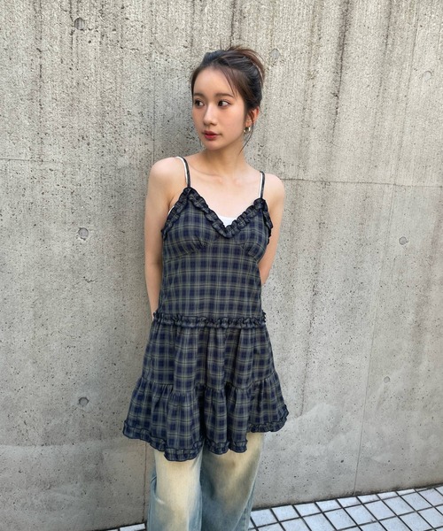 3.3 Field Trip （3.3フィールドトリップ）の「【新色追加】3.3 Field Trip／2wayフリルチェックキャミワンピース（ワンピース・レディース・ブラウン/ネイビー/ブラック/ドット・FREE）」の21枚目の写真