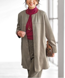 BELLUNA PLUS（ベルーナ）の「スエード調ノーカラーロング丈ジャケット（ノーカラージャケット）」