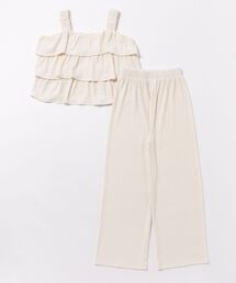 トッコクローゼット　セットアップ りぼん付きニットプルオーバー×プリーツニットスカートの配色