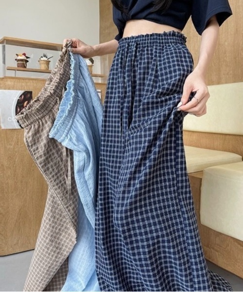 LADY LIKE(レディライク)の「チェック柄ワイドイージーパンツ(その他パンツ・レディース・サックスブルー/ベージュ/ネイビー・M)」の13枚目の写真