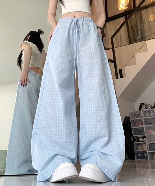 LADY LIKE(レディライク)の「チェック柄ワイドイージーパンツ(その他パンツ・レディース・サックスブルー/ベージュ/ネイビー・M)」の14枚目の写真