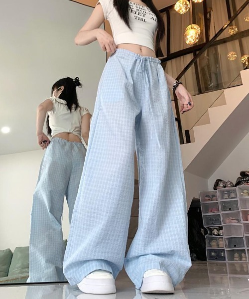 LADY LIKE(レディライク)の「チェック柄ワイドイージーパンツ(その他パンツ・レディース・サックスブルー/ベージュ/ネイビー・M)」の17枚目の写真
